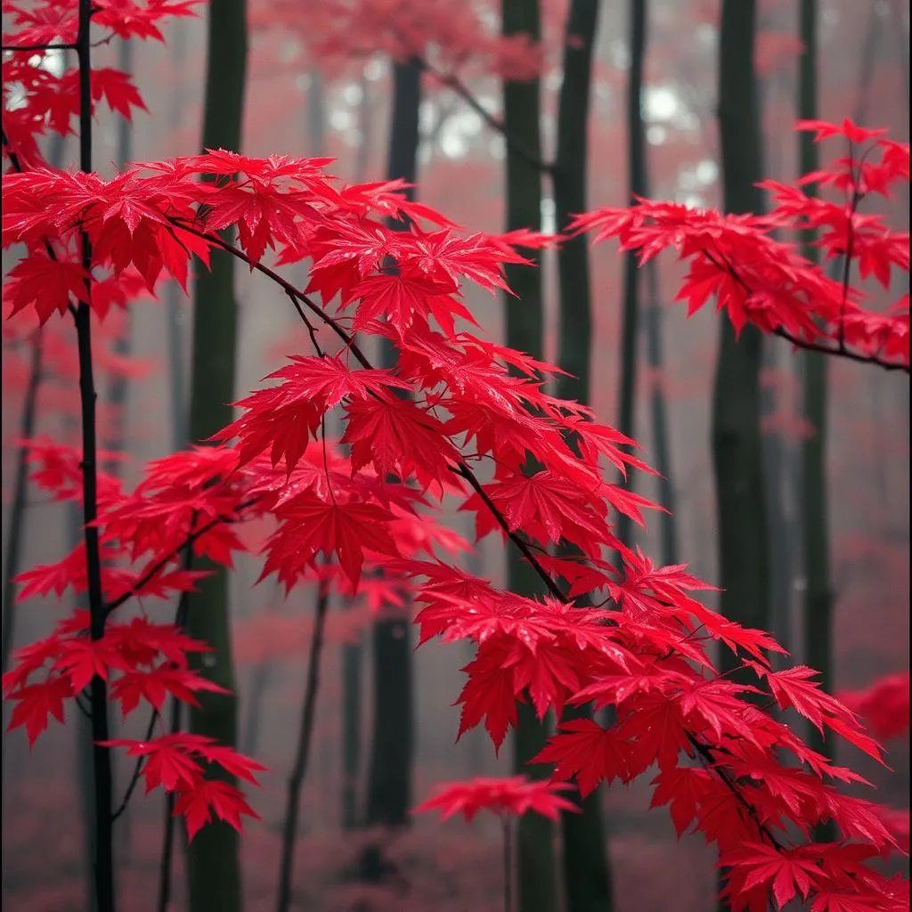 Rain Over Red Leaves