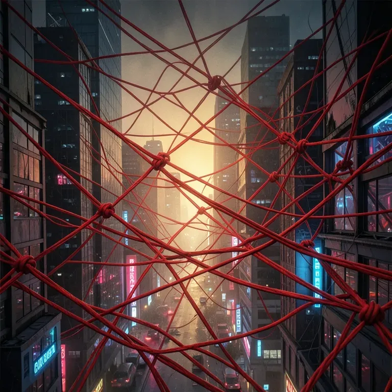 Red tangled string