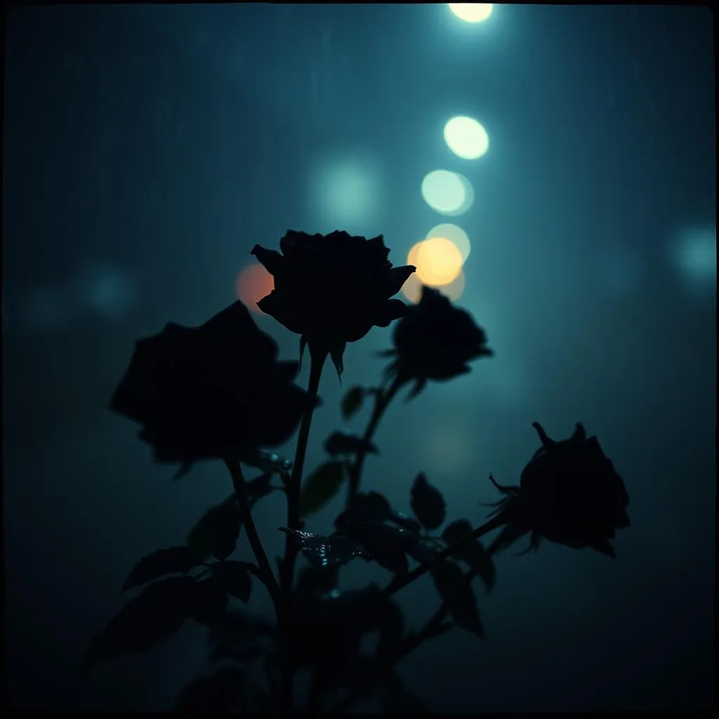 Rosas negras en la noche fría