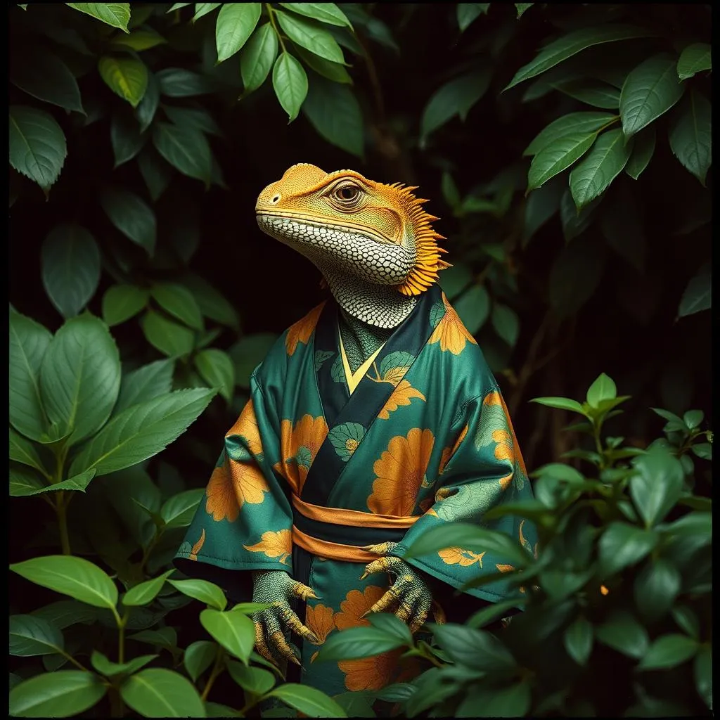Komodo dragon in a kimono.