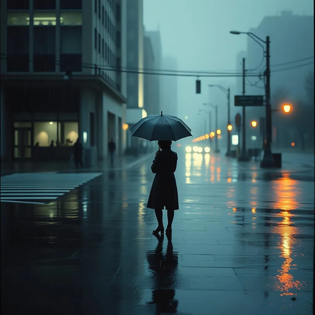 雨中撑伞的人