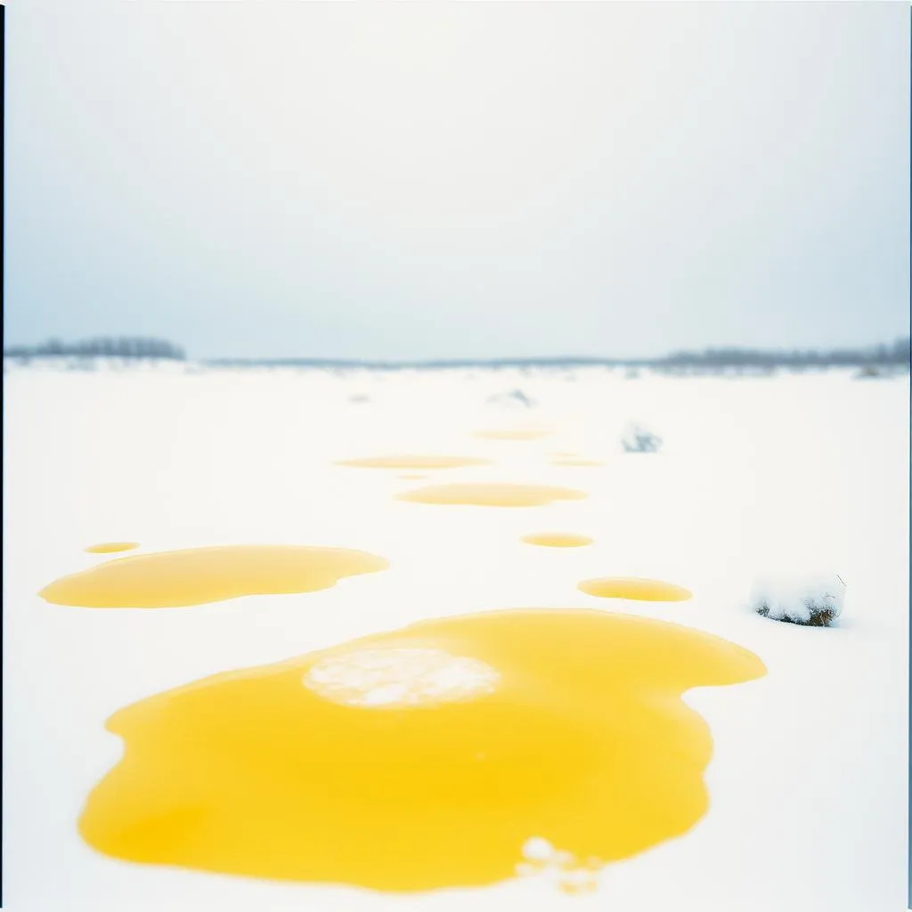Gelbe Spuren im Schnee
