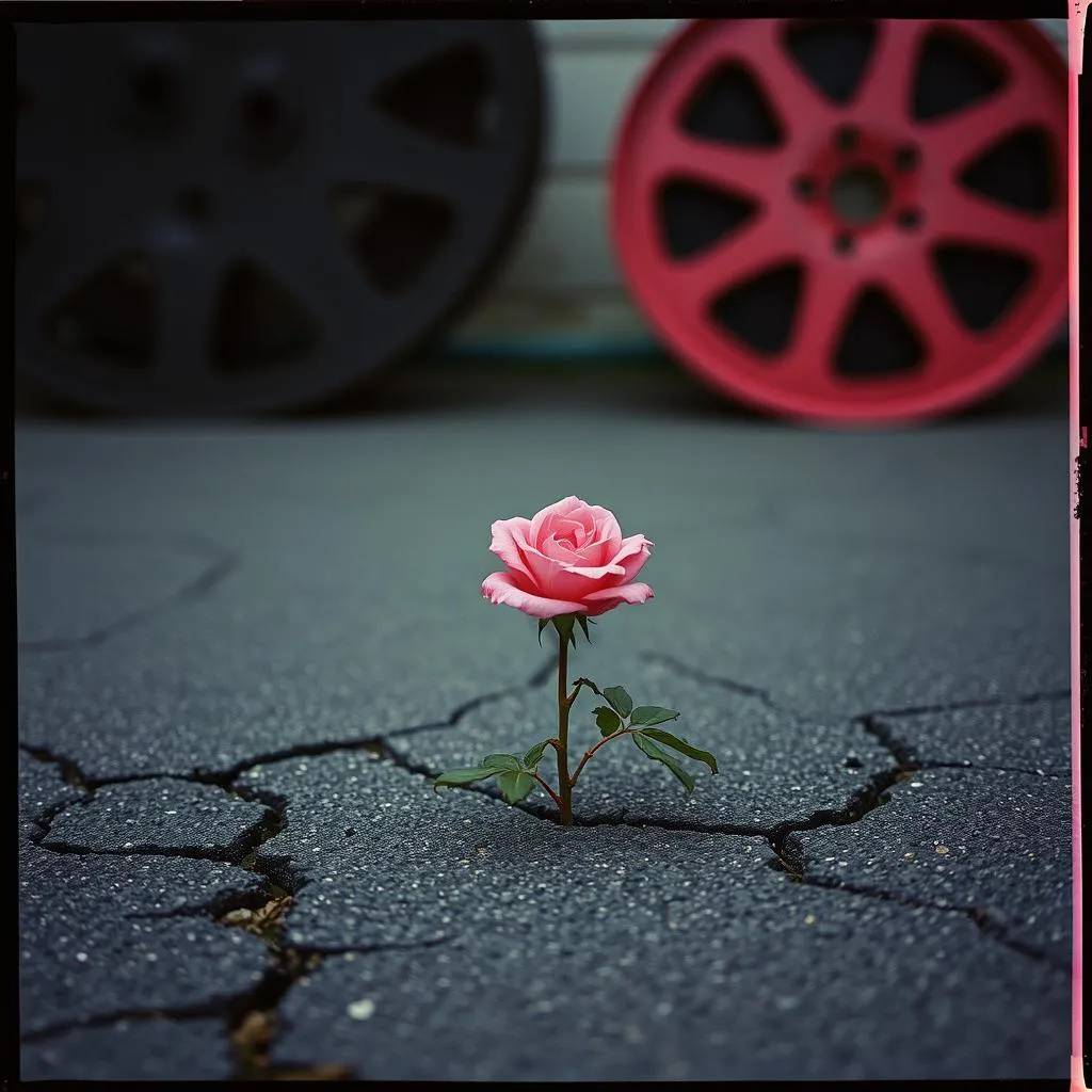 Rose auf Asphalt