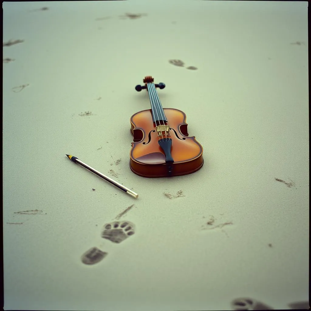 Violin with broken strings