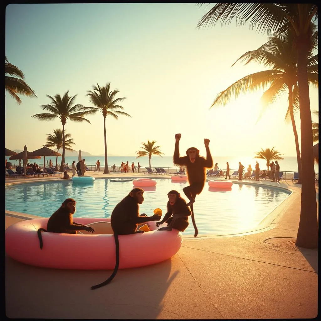 Monkeys at the pool party