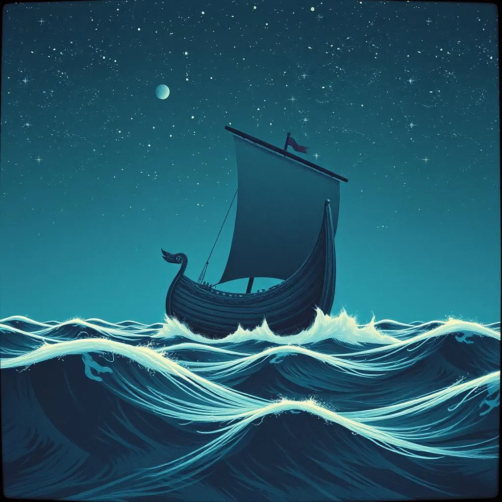 Viking Ships on the Stormy Sea