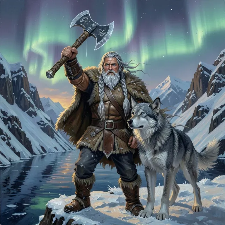 Tarrant the Viking and Rjon his dog.