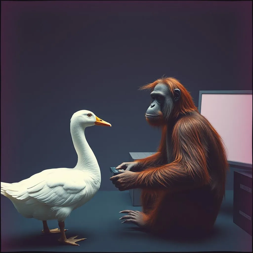 Orangutan and goose