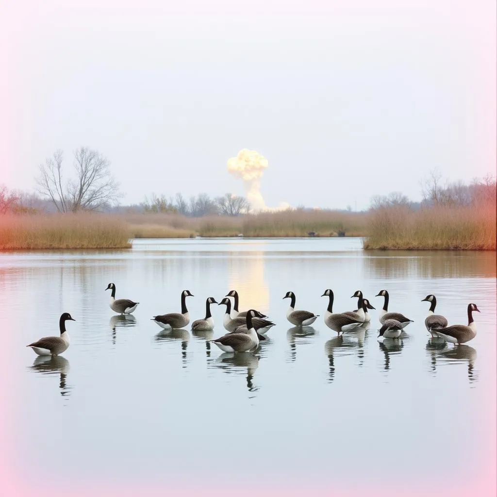 Feeding geese