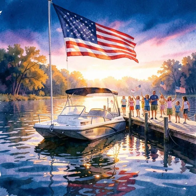 Red white lake night