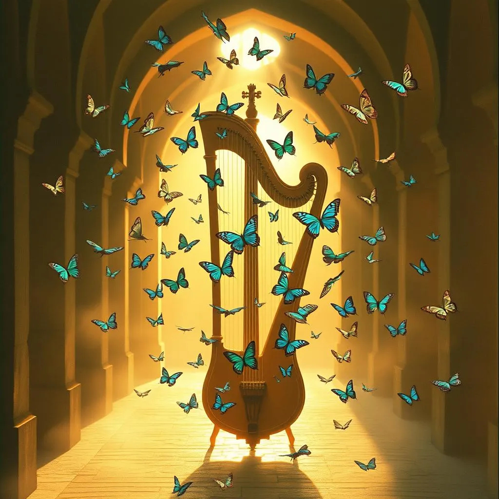 Colorful butterflies dance around