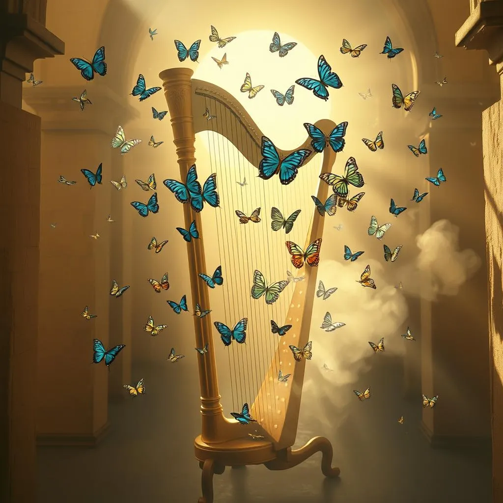 Colorful butterflies dance around