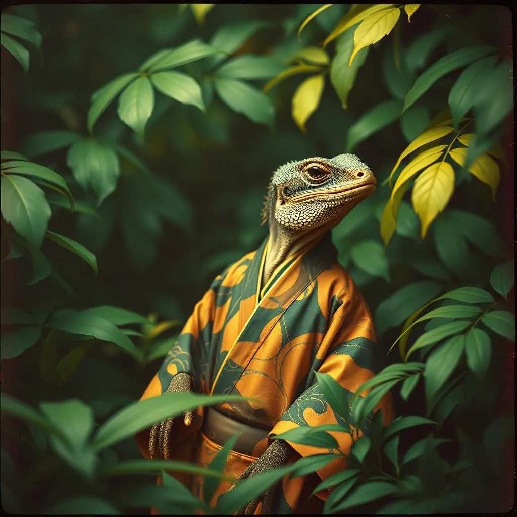 Komodo dragon in a kimono.