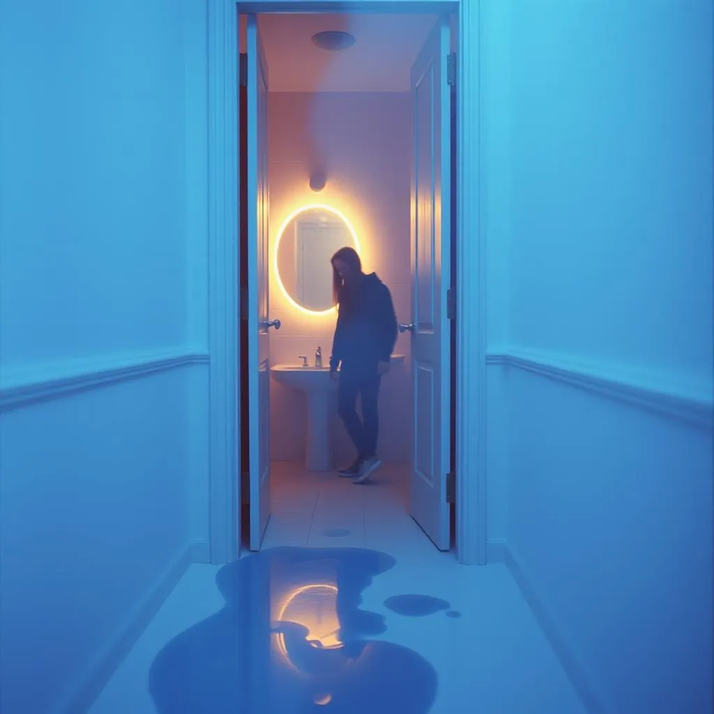 Blue on the Bathroom Floor