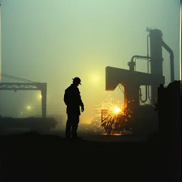 Freight train in the fog