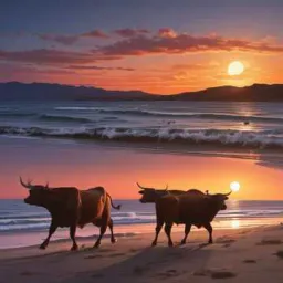 Stiere am Strand