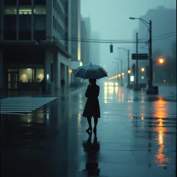 雨中撑伞的人