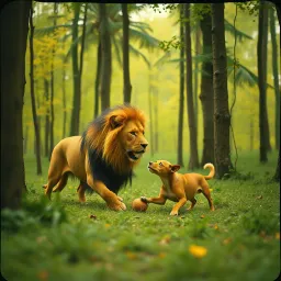 Lion saves a dog