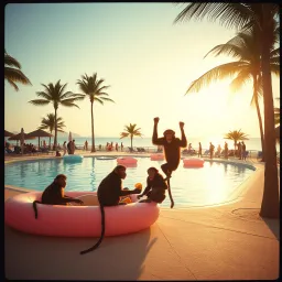Monkeys at the pool party