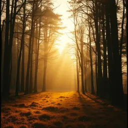 The lights filtering through the forest shine