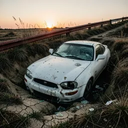White Datsun in the Ditch